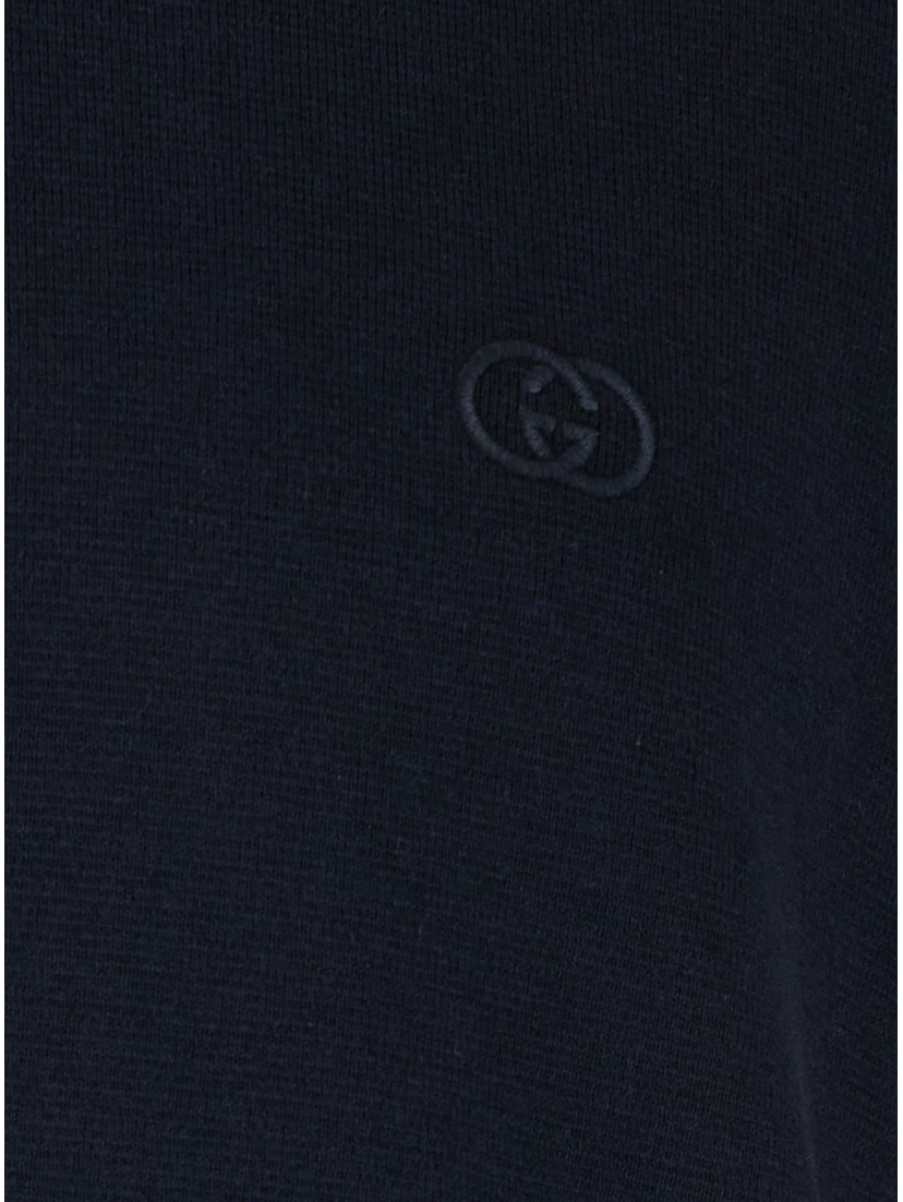 Blue Polo Shirt with classic collar and GG embroidery on the front in cotton for men
