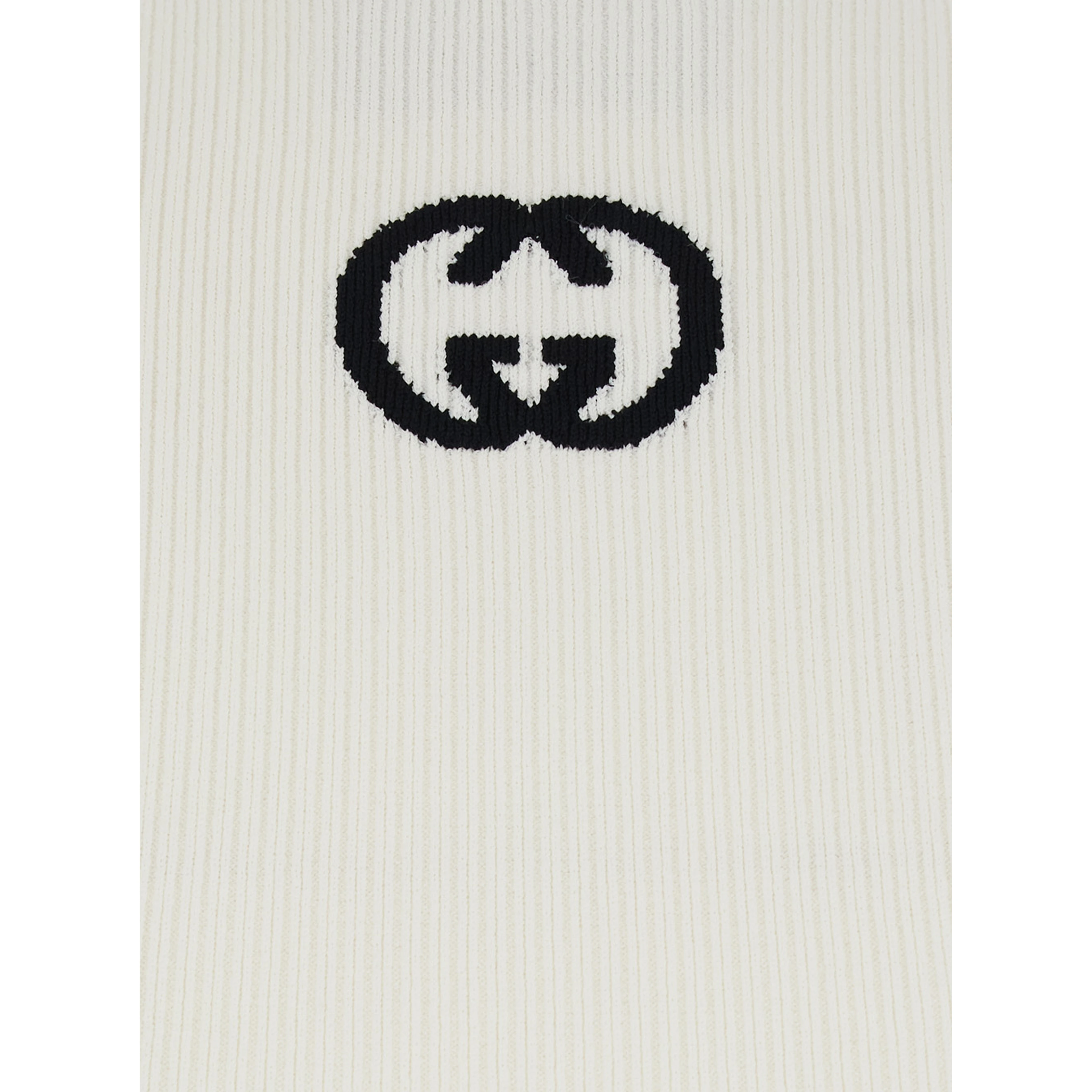 White Sleeveless Top with GG Embroidery on the Rear and Ribbed Knit in Viscose Blend Woman