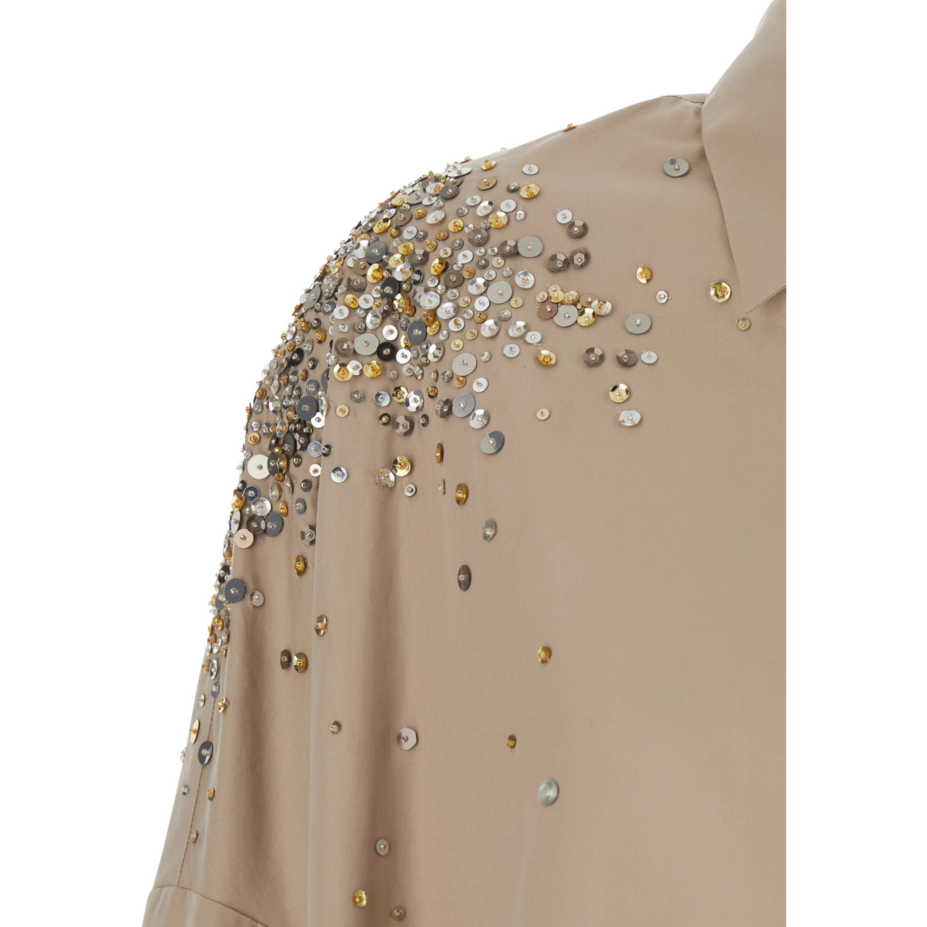 Casia Beige Shirt with Classic Collar and All-Over Rhinestone Embroidery in Cotton Woman