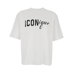 White Crew neck T-shirt with maxi logo on the front in cotton for men