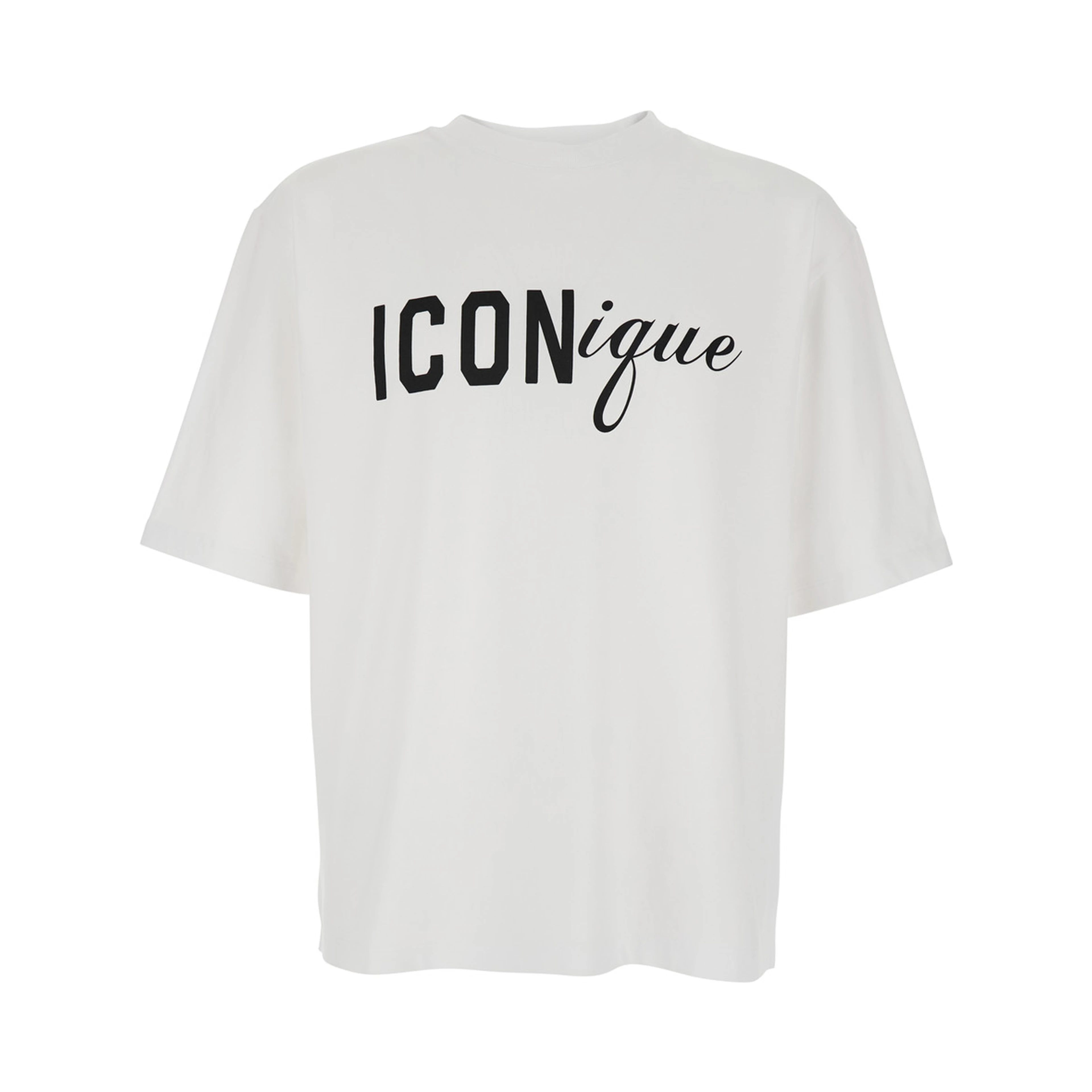 White Crew neck T-shirt with maxi logo on the front in cotton for men