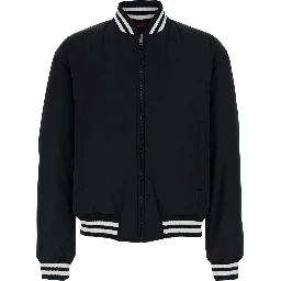 Black Reversible Jacket with Contrasting Details and Bomber Collar in Tech Fabric for Men