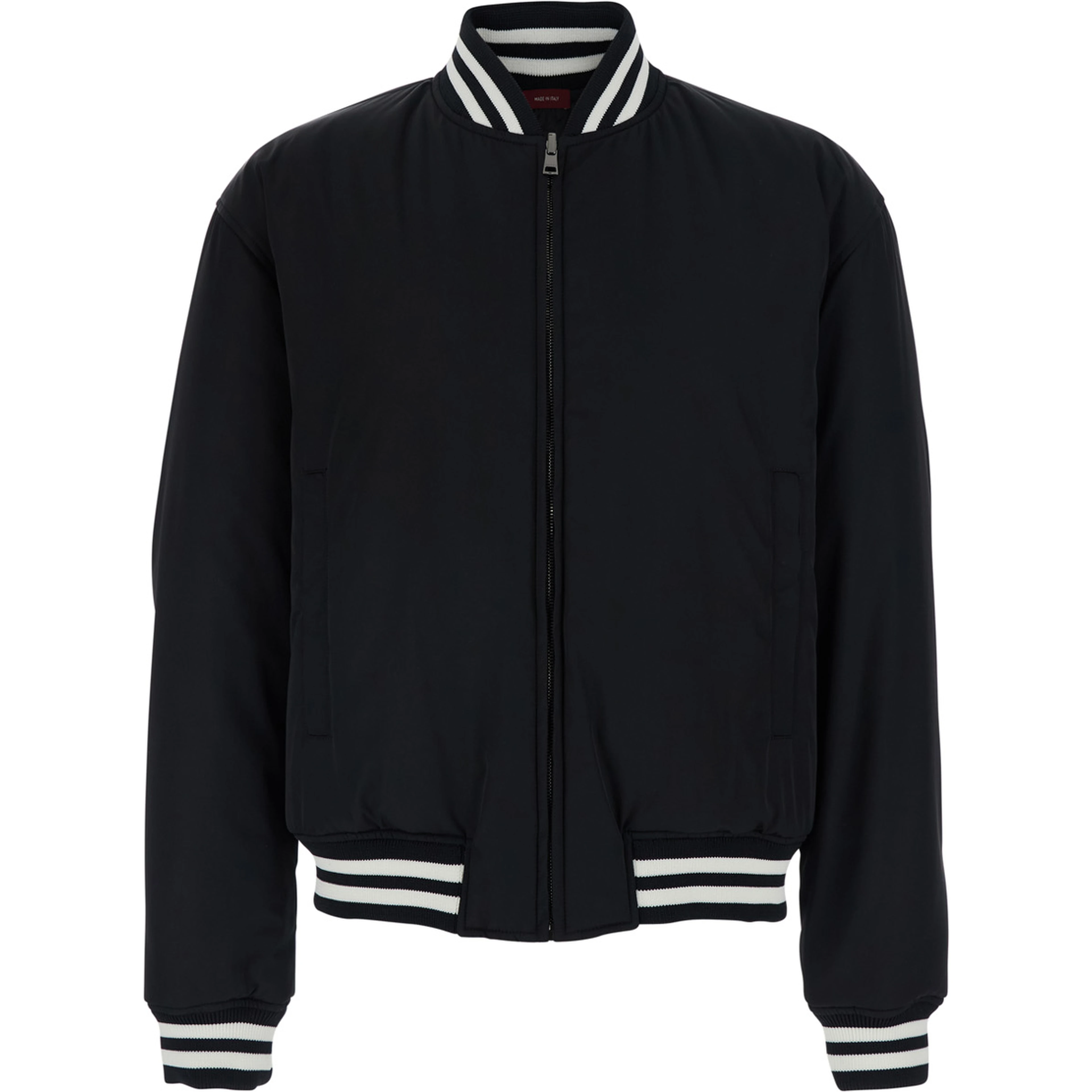 Black Reversible Jacket with Contrasting Details and Bomber Collar in Tech Fabric for Men