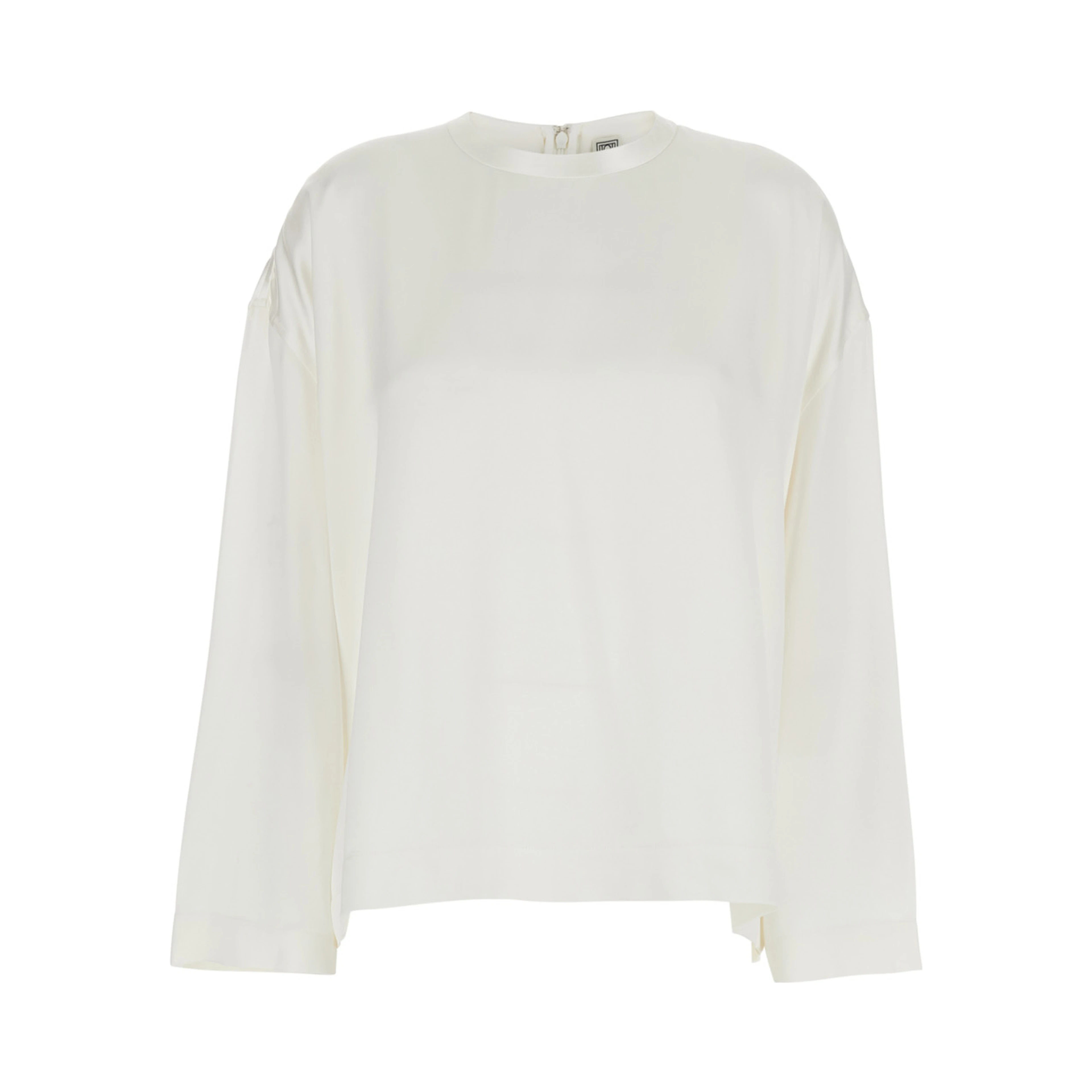 White Viscose Crew Neck Blouse with Hidden Zip Closure at the Back for Women