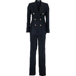 blue Double-breasted suit in linen blend for women