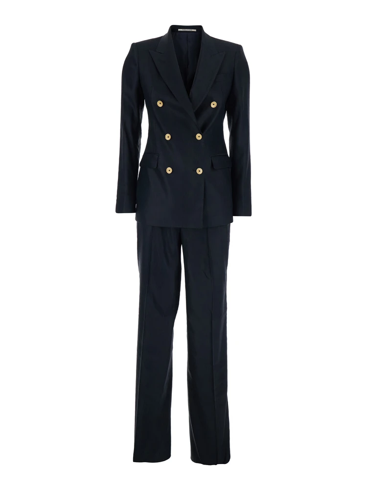 blue Double-breasted suit in linen blend for women