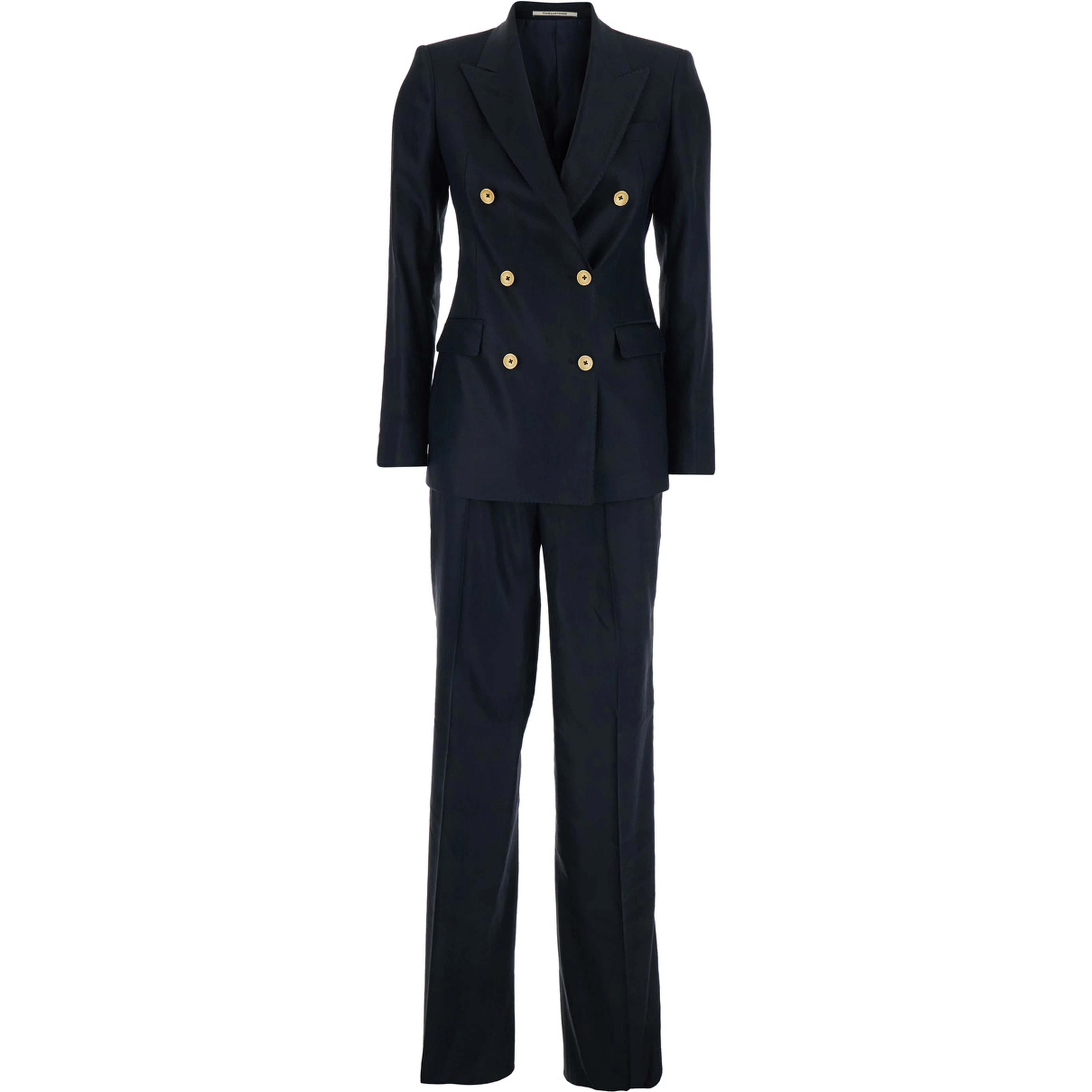 blue Double-breasted suit in linen blend for women