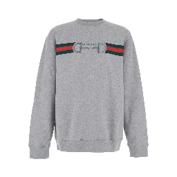 Grey Crewneck Sweatshirt with Logo Detail on the Front in Cotton for Men