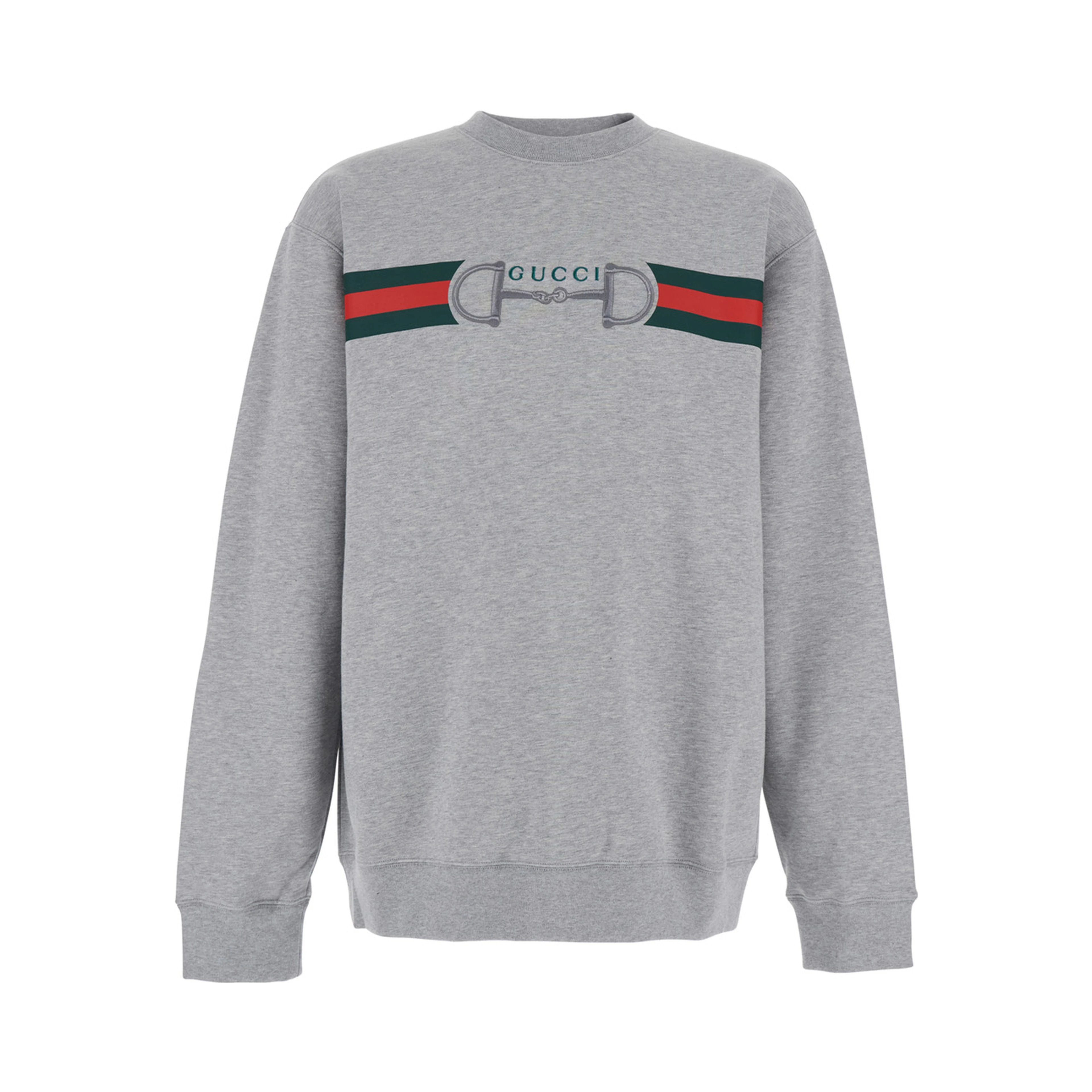 Grey Crewneck Sweatshirt with Logo Detail on the Front in Cotton for Men