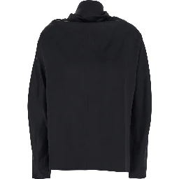 Black Blouse with Cowl Neck and Knot at the Back in Silk Blend for Women