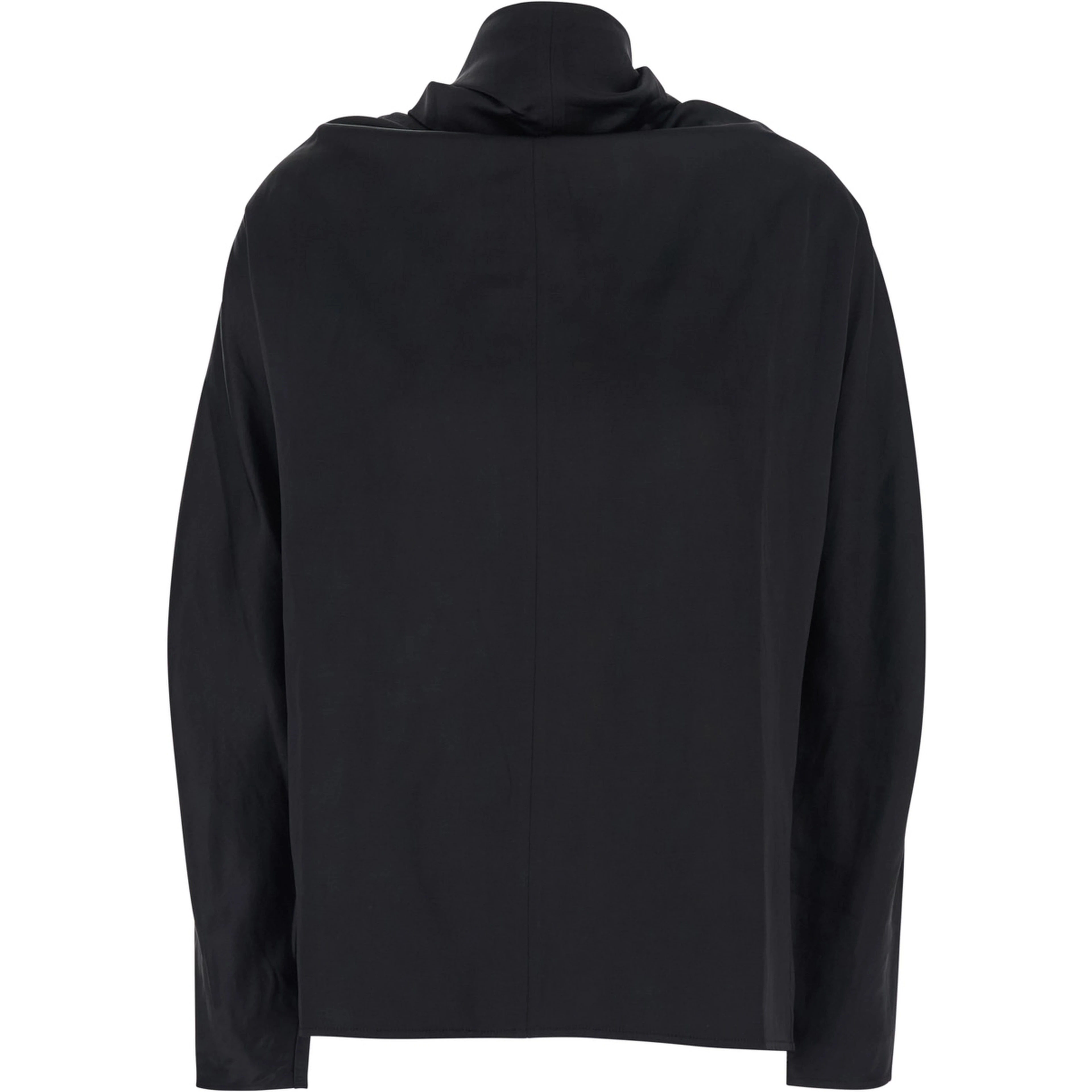 Black Blouse with Cowl Neck and Knot at the Back in Silk Blend for Women