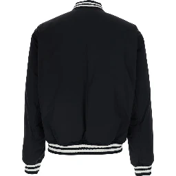 Black Reversible Jacket with Contrasting Details and Bomber Collar in Tech Fabric for Men
