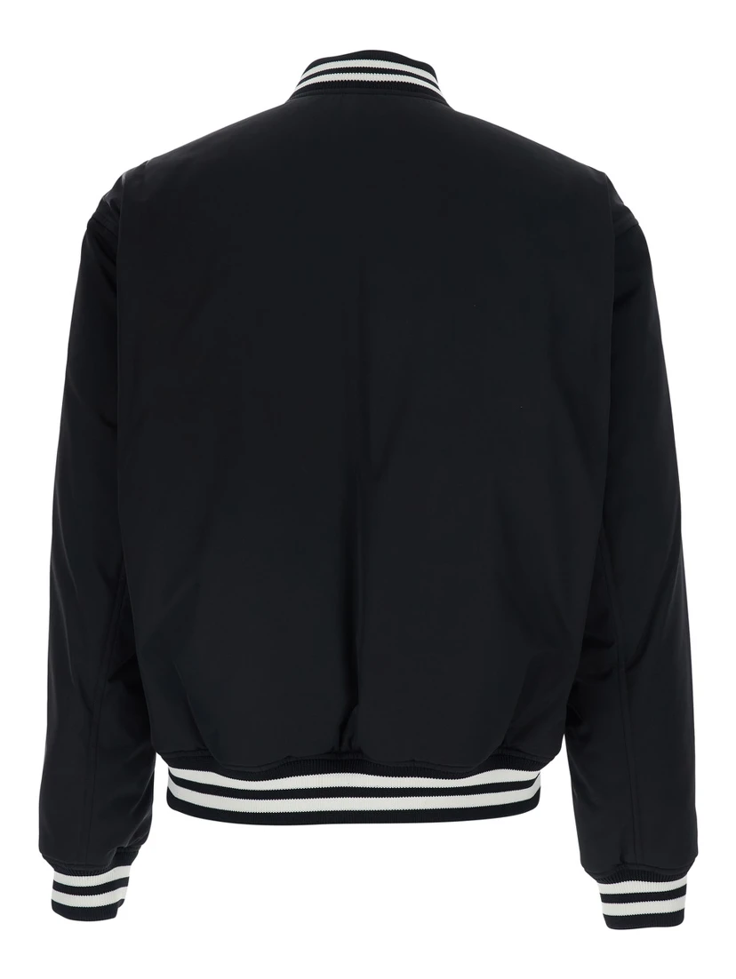 Black Reversible Jacket with Contrasting Details and Bomber Collar in Tech Fabric for Men