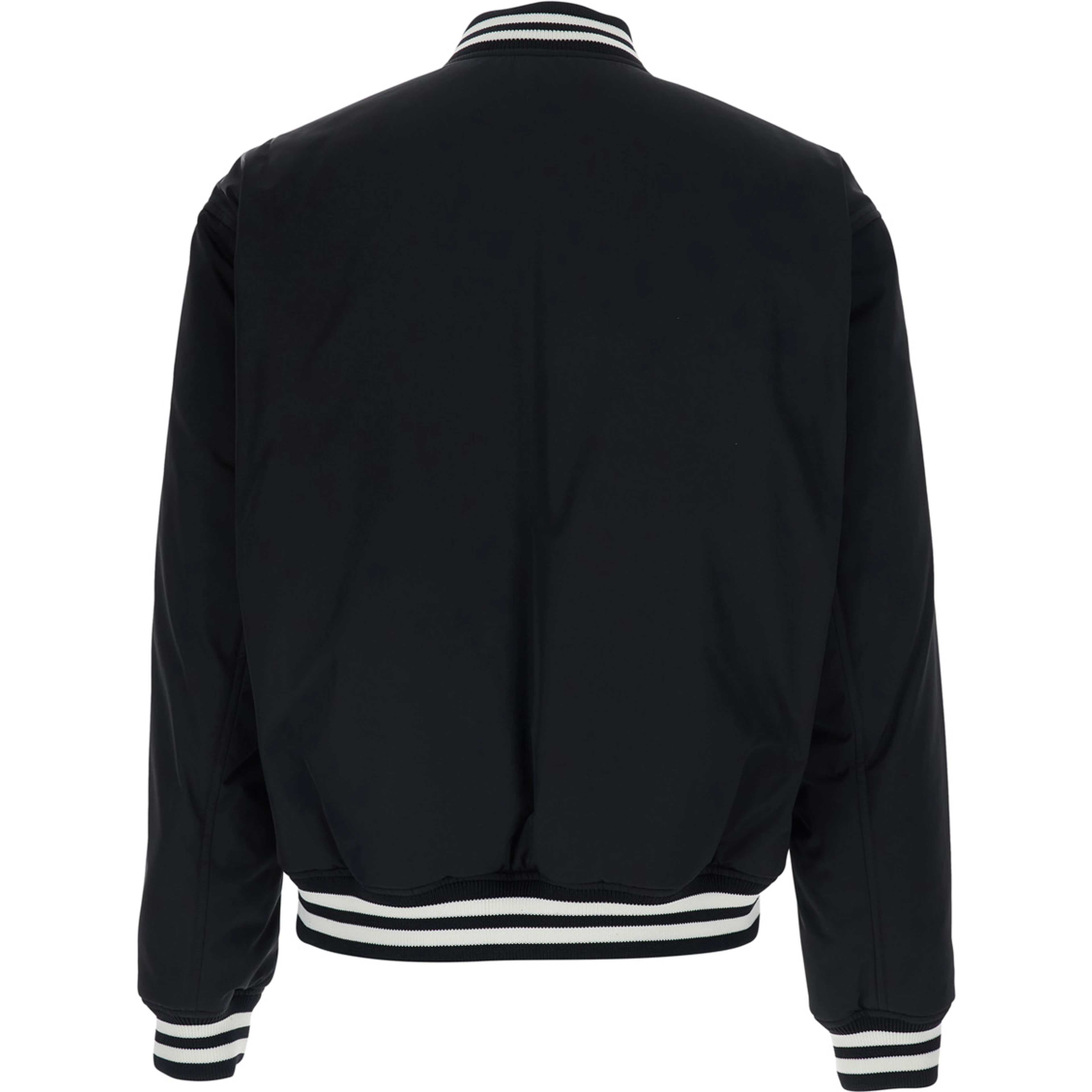 Black Reversible Jacket with Contrasting Details and Bomber Collar in Tech Fabric for Men