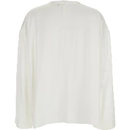 White Viscose Crew Neck Blouse with Hidden Zip Closure at the Back for Women