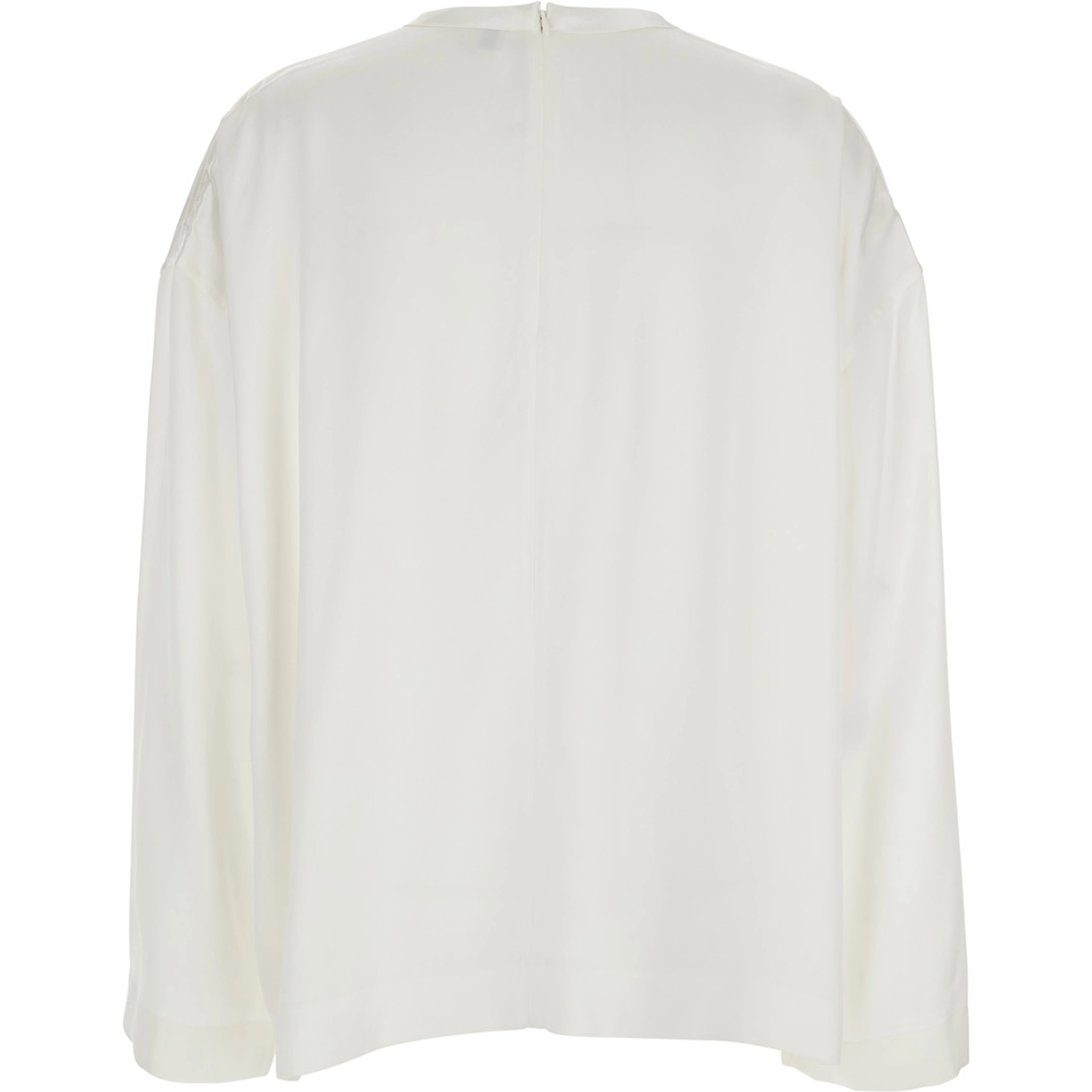 White Viscose Crew Neck Blouse with Hidden Zip Closure at the Back for Women