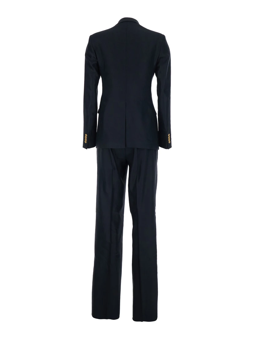 blue Double-breasted suit in linen blend for women