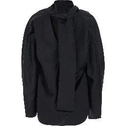 Black Blouse with Cowl Neck and Knot at the Back in Silk Blend for Women