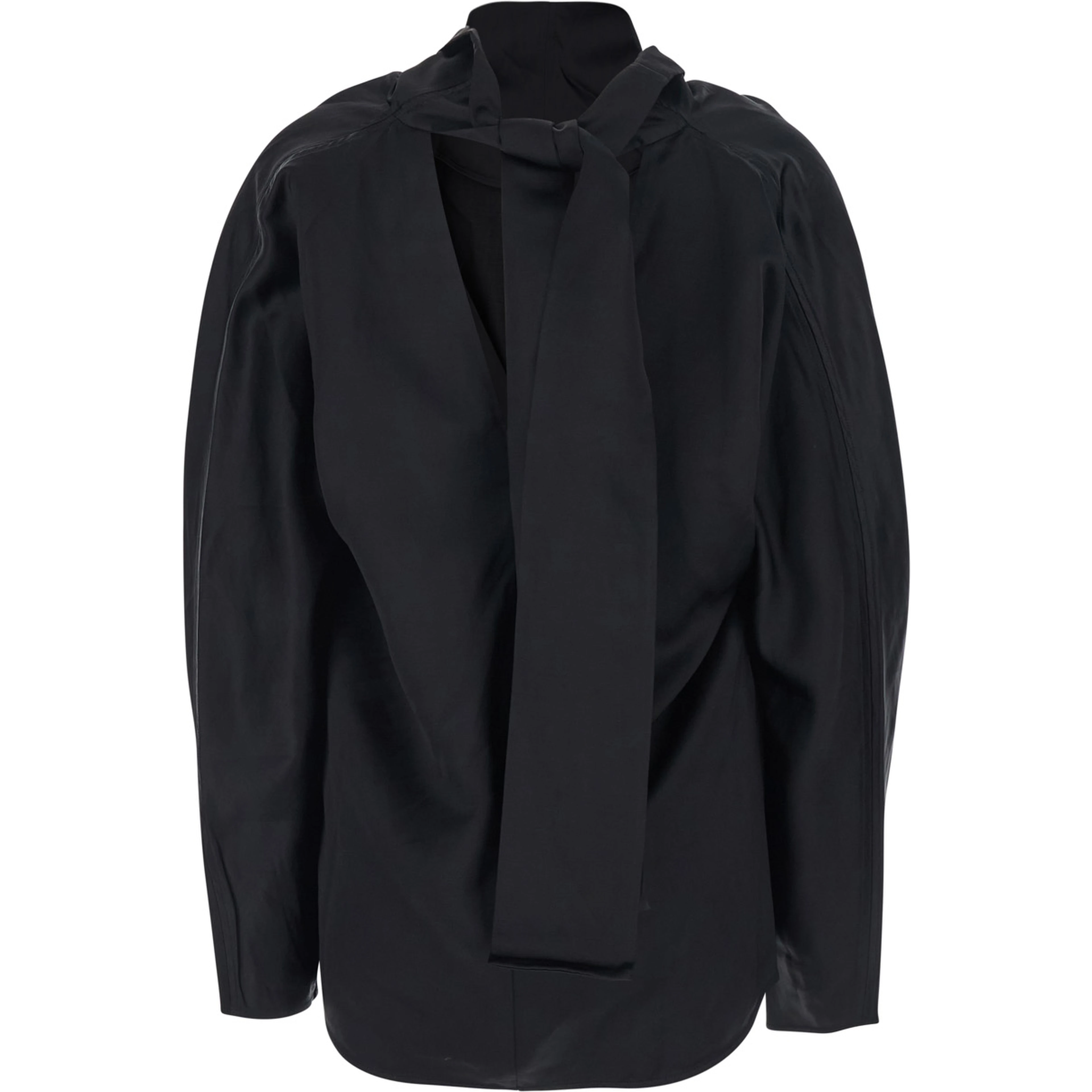 Black Blouse with Cowl Neck and Knot at the Back in Silk Blend for Women