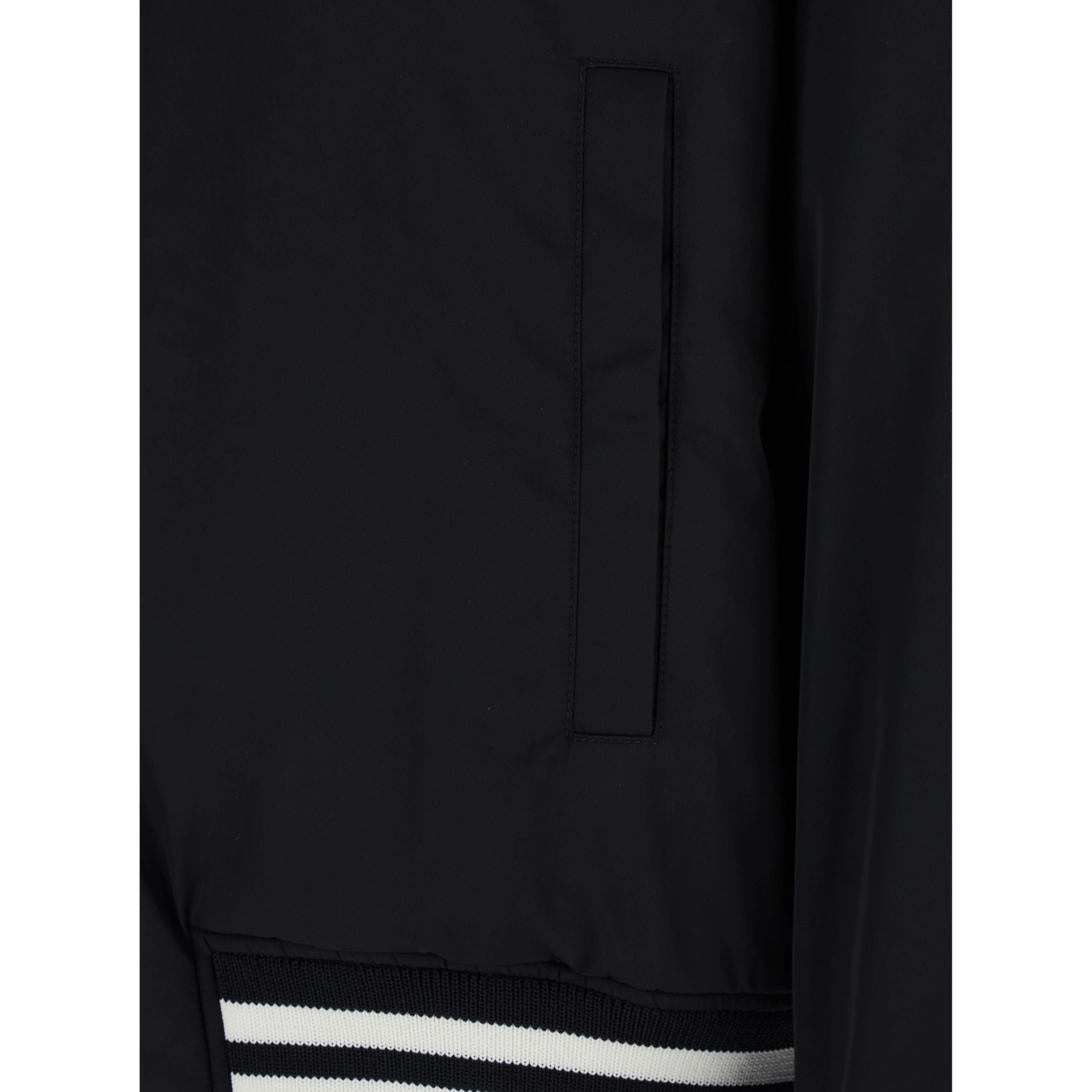 Black Reversible Jacket with Contrasting Details and Bomber Collar in Tech Fabric for Men