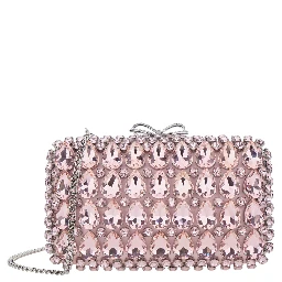 "PINK SATIN CRYSTAL CLUTCH BAG" Pink Clutch Bag with crystals on the front in satin for women