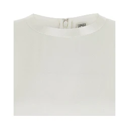 White Viscose Crew Neck Blouse with Hidden Zip Closure at the Back for Women