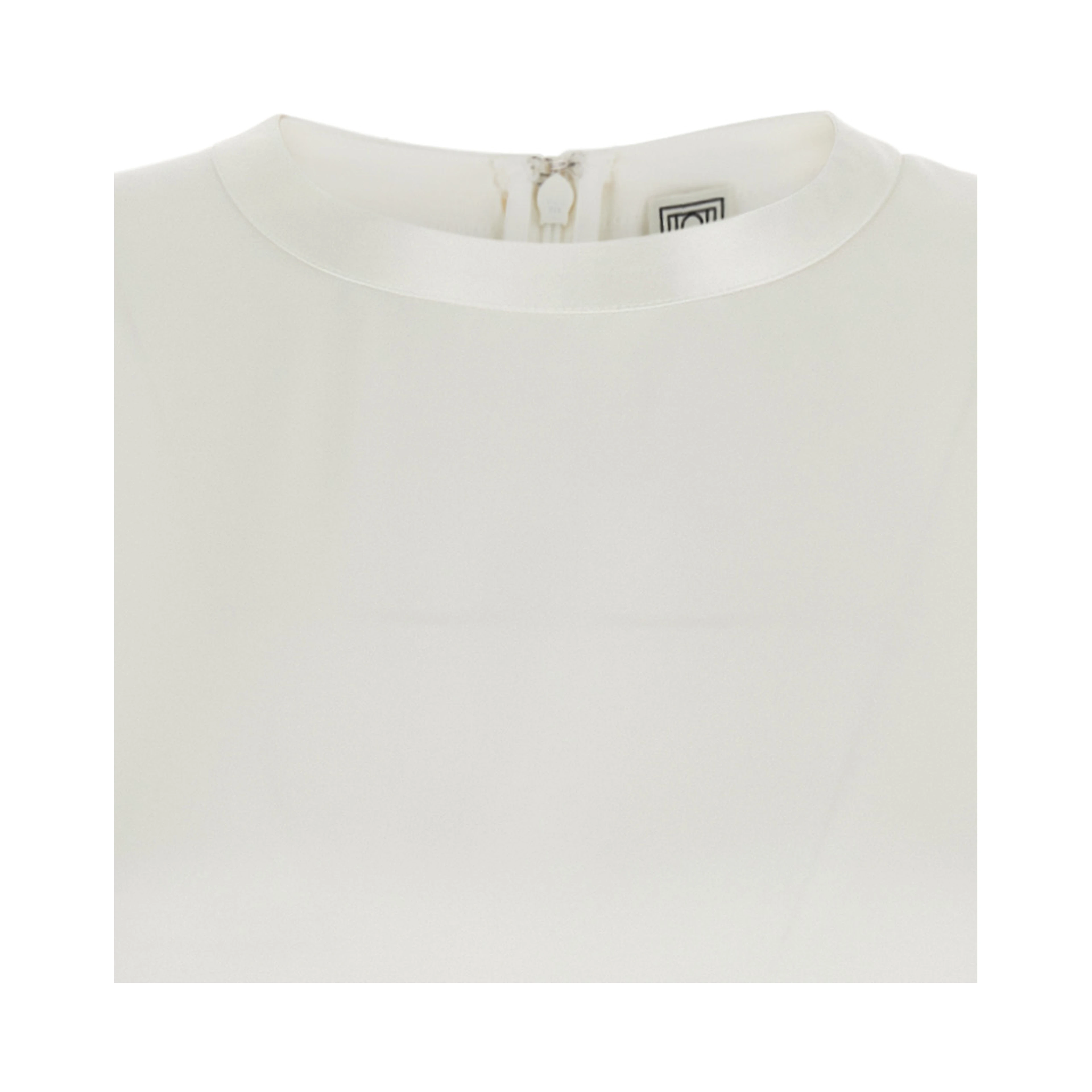 White Viscose Crew Neck Blouse with Hidden Zip Closure at the Back for Women