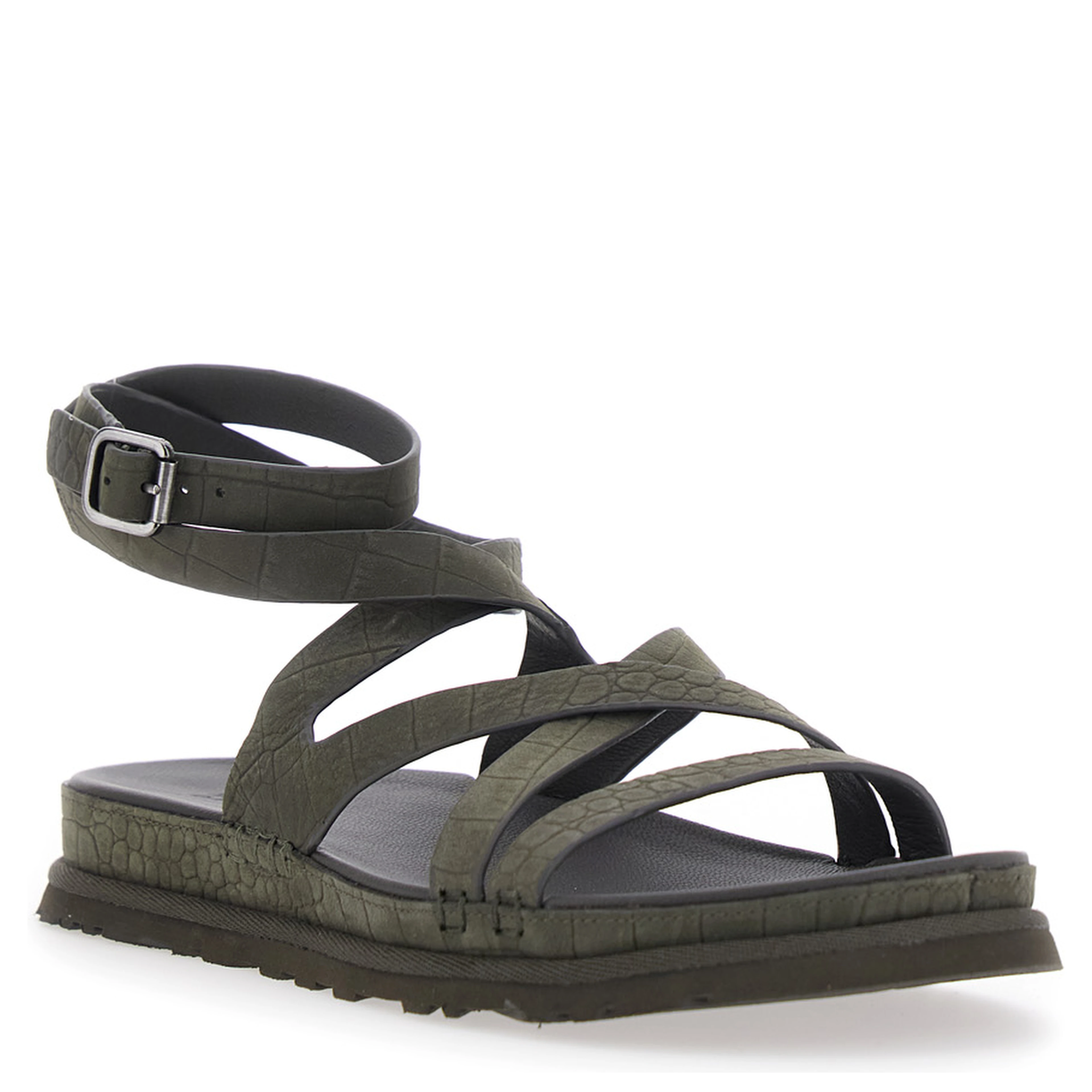 W GOLDENGAZE EMBOSSED ANKLE WRAP Brown Ankle Strap Sandals for Women