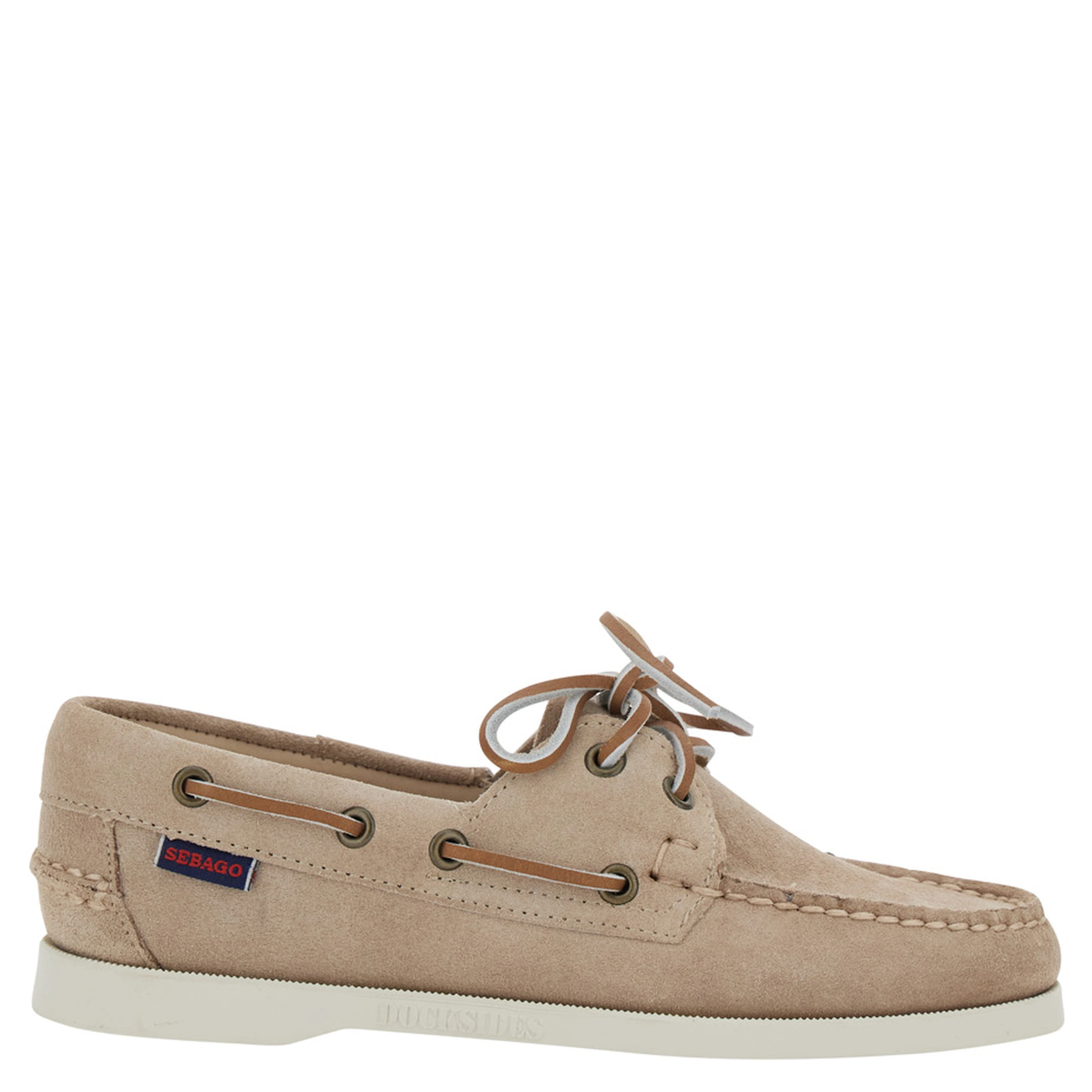 Portland Dockside Beige Loafers with Decorative Laces on the Sides and Contrasting Stitching in Suede Woman