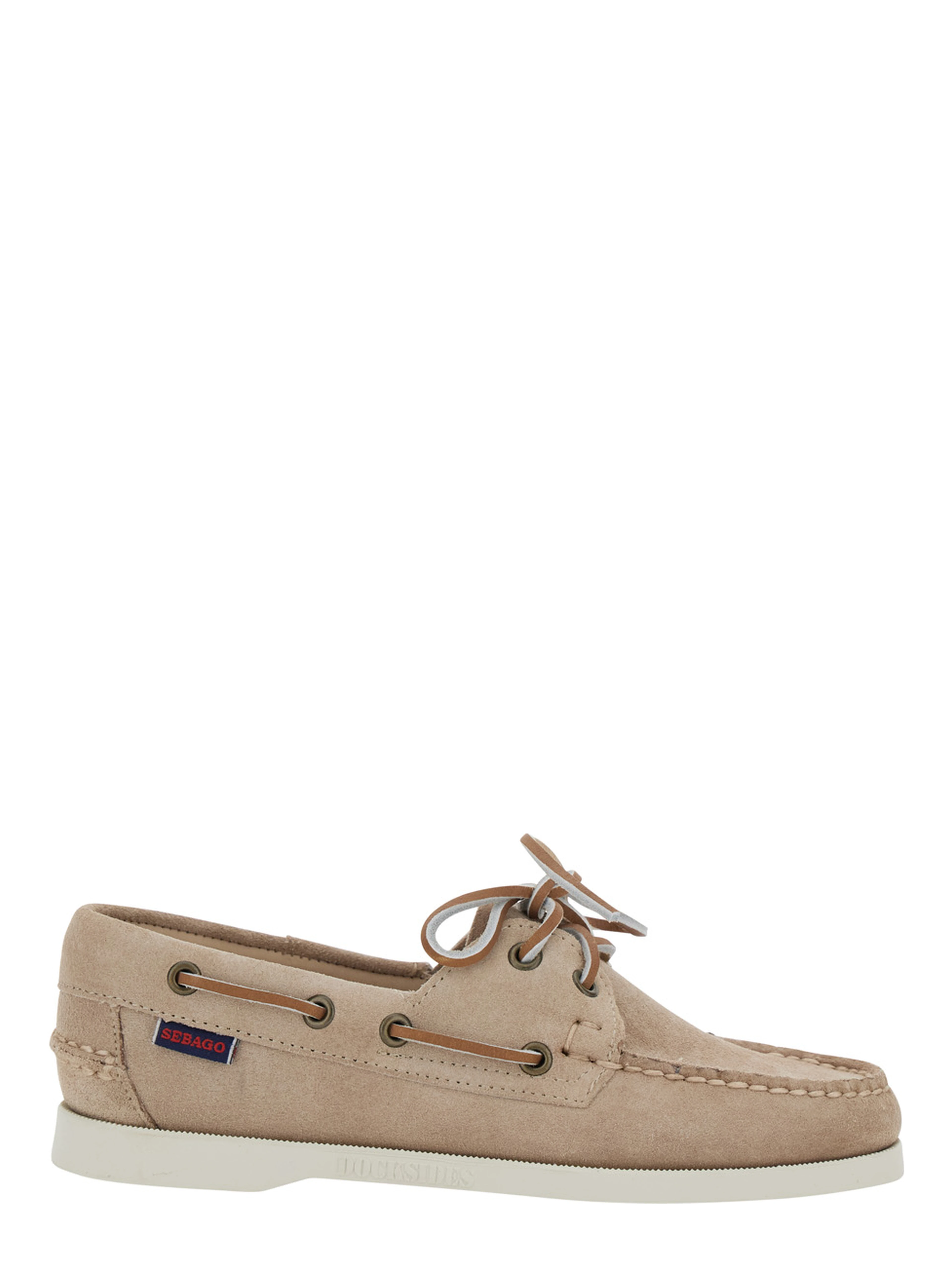 Portland Dockside Beige Loafers with Decorative Laces on the Sides and Contrasting Stitching in Suede Woman