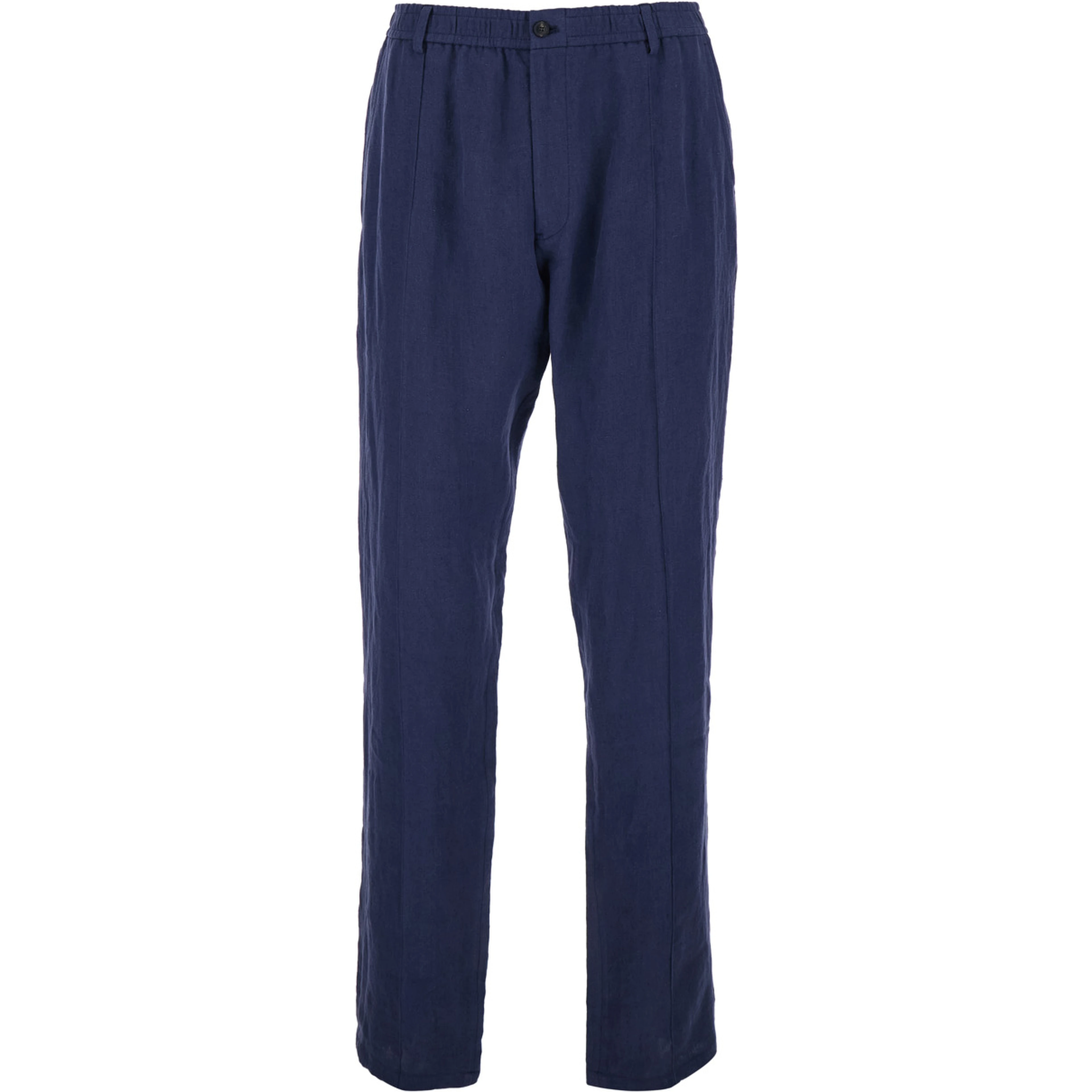 Mens Blue Straight-Leg Linen Trousers