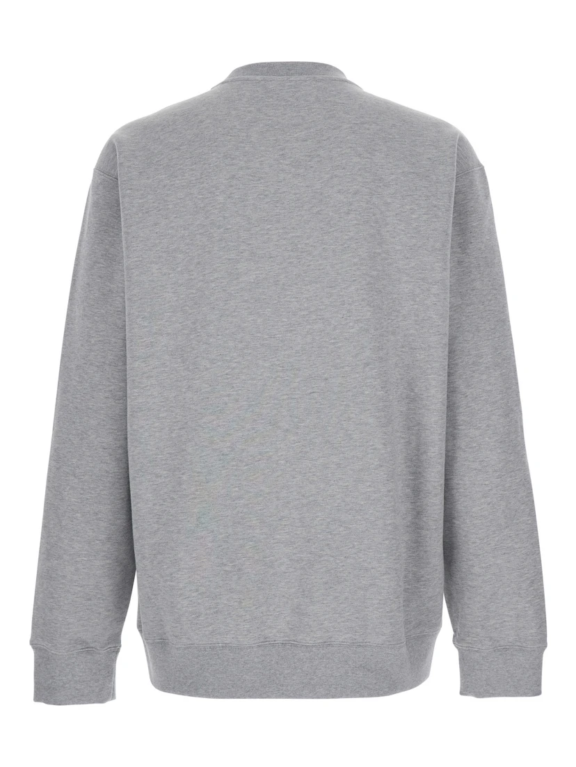Grey Crewneck Sweatshirt with Logo Detail on the Front in Cotton for Men