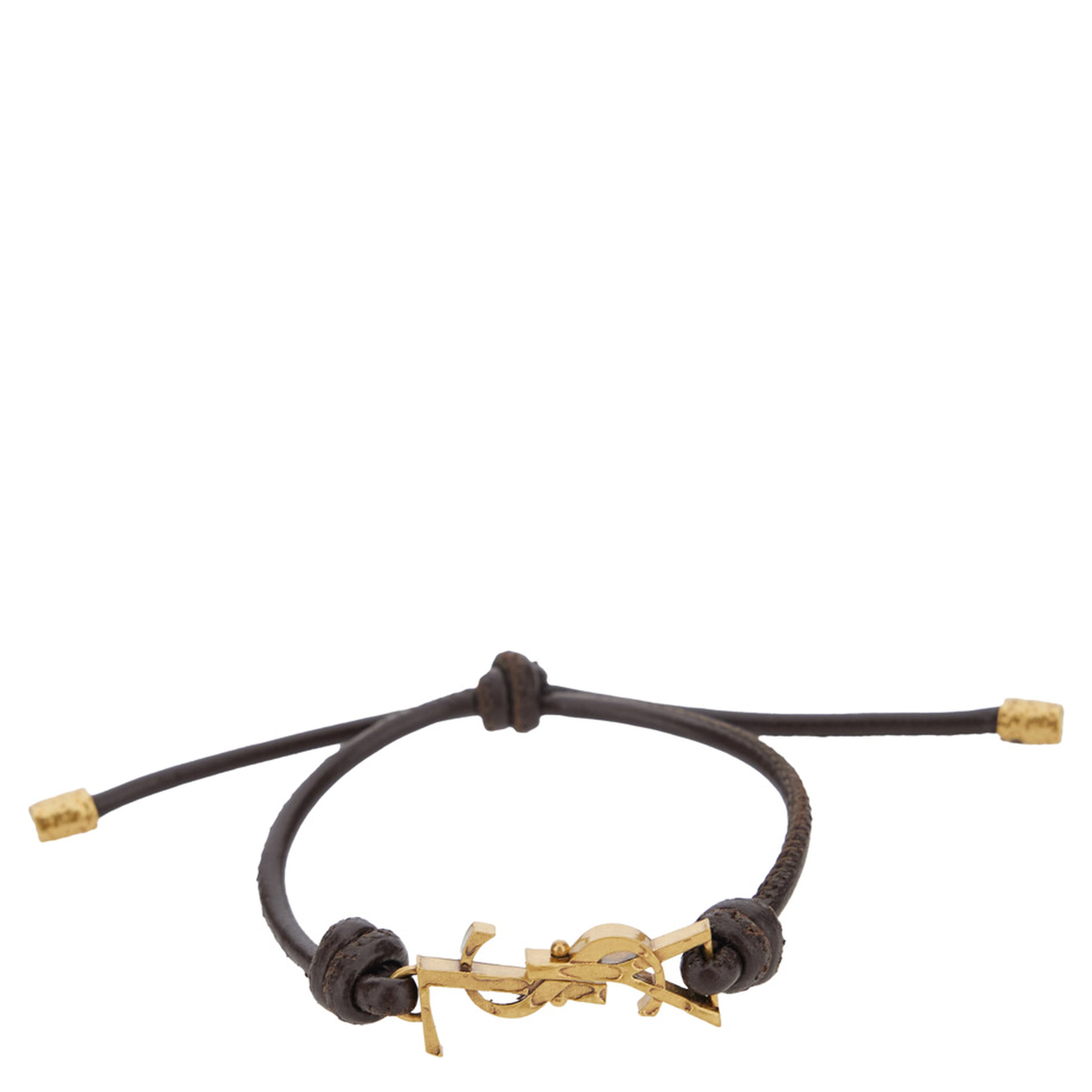 brown Bracelet with gold Cassandre logo plate and adjustable closure In leather for men