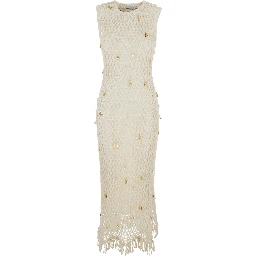 Dress Midi CORALIA KNIT CHARMED White with Cotton and Nylon Mesh Details for Women