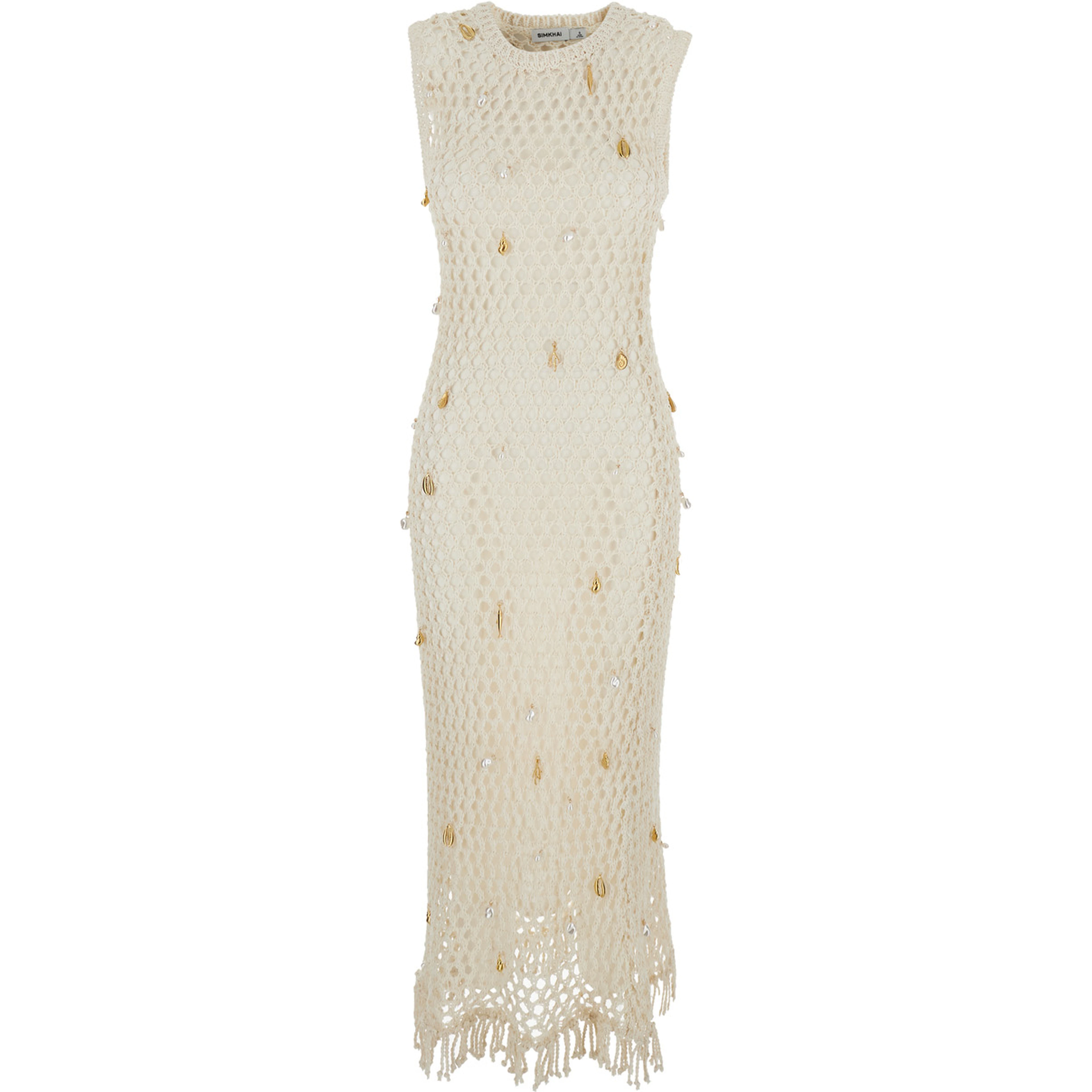 Dress Midi CORALIA KNIT CHARMED White with Cotton and Nylon Mesh Details for Women