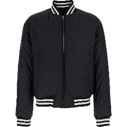 Black Reversible Jacket with Contrasting Details and Bomber Collar in Tech Fabric for Men