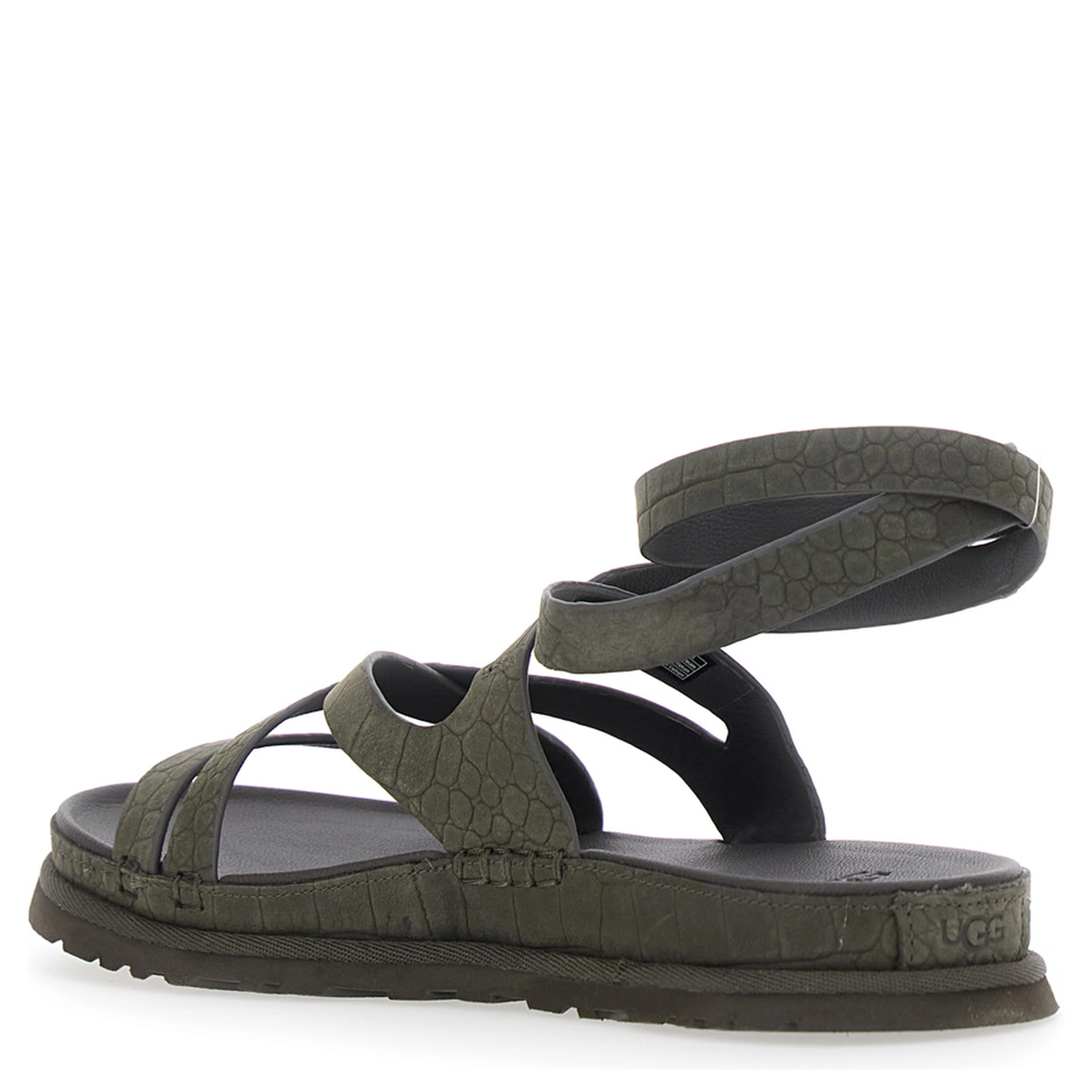 W GOLDENGAZE EMBOSSED ANKLE WRAP Brown Ankle Strap Sandals for Women