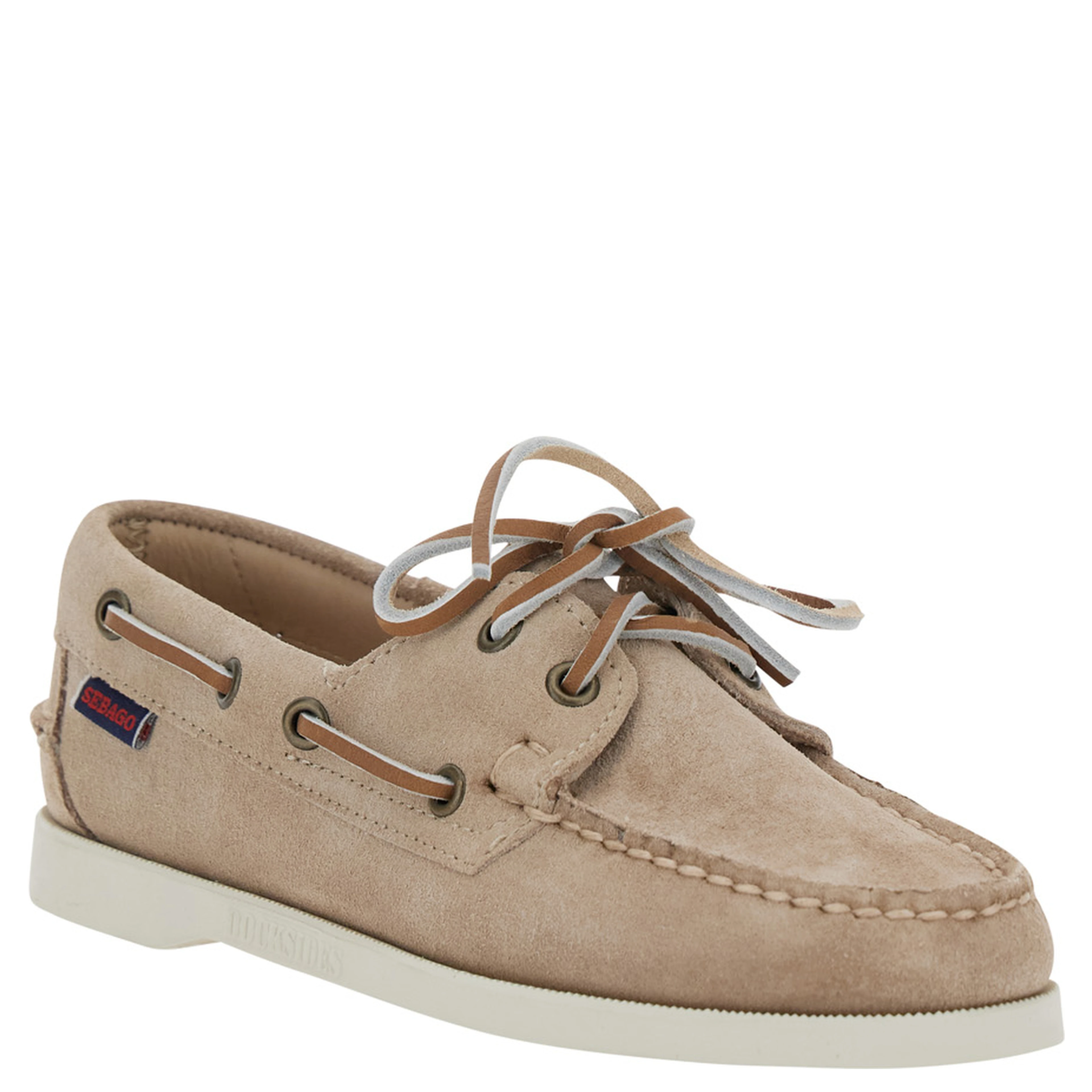 Portland Dockside Beige Loafers with Decorative Laces on the Sides and Contrasting Stitching in Suede Woman