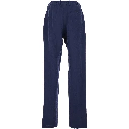 Mens Blue Straight-Leg Linen Trousers