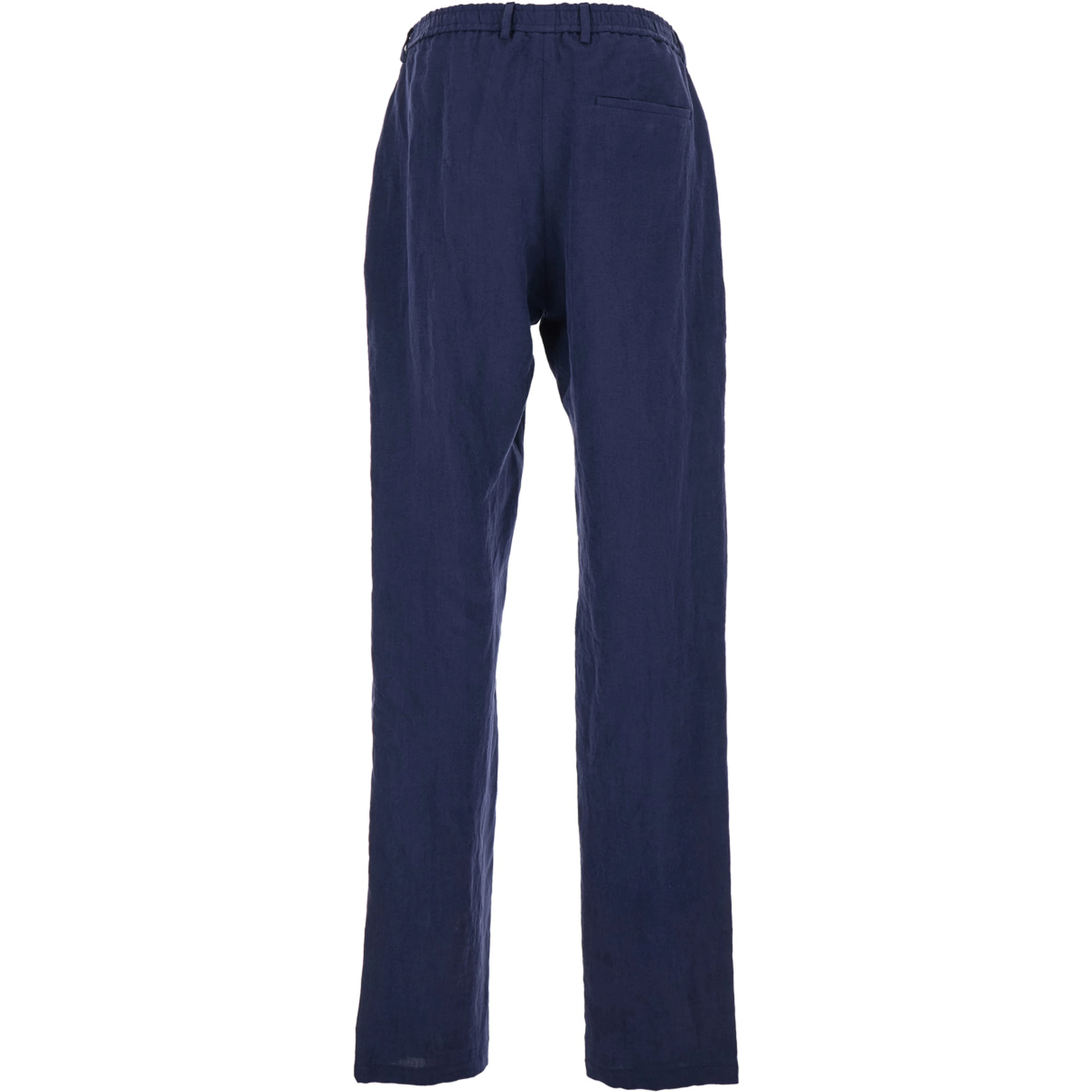 Mens Blue Straight-Leg Linen Trousers
