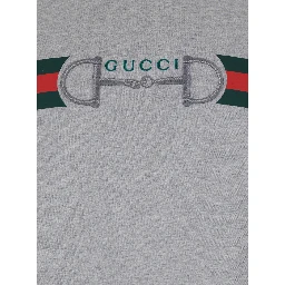 Grey Crewneck Sweatshirt with Logo Detail on the Front in Cotton for Men