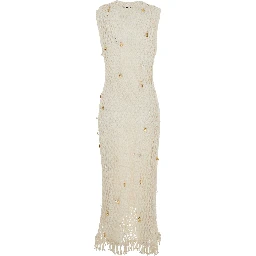 Dress Midi CORALIA KNIT CHARMED White with Cotton and Nylon Mesh Details for Women