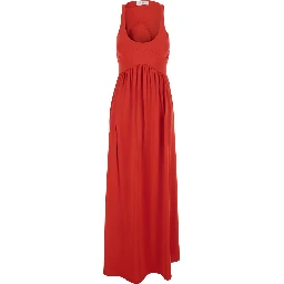 Panino red sleevelesss long dress with round neckline and cut-out on the back in stretch viscose for women