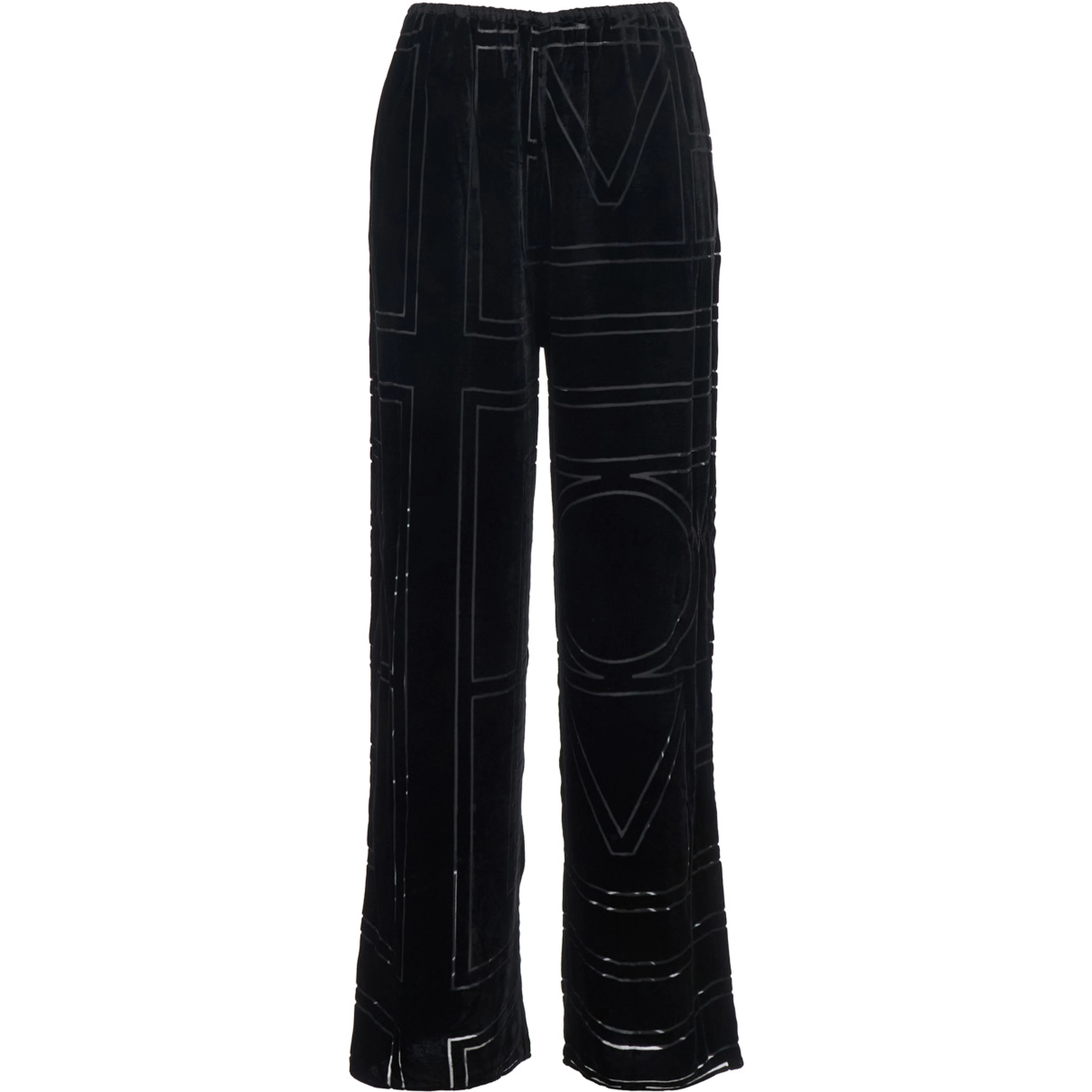 Black Pants with Elastic Waist and All-Over Logo Monogram in Velvet for Women