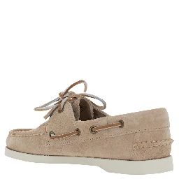 Portland Dockside Beige Loafers with Decorative Laces on the Sides and Contrasting Stitching in Suede Woman