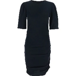 Dress Mylda Crew Neck with Pleated Details in Black Cotton for Women