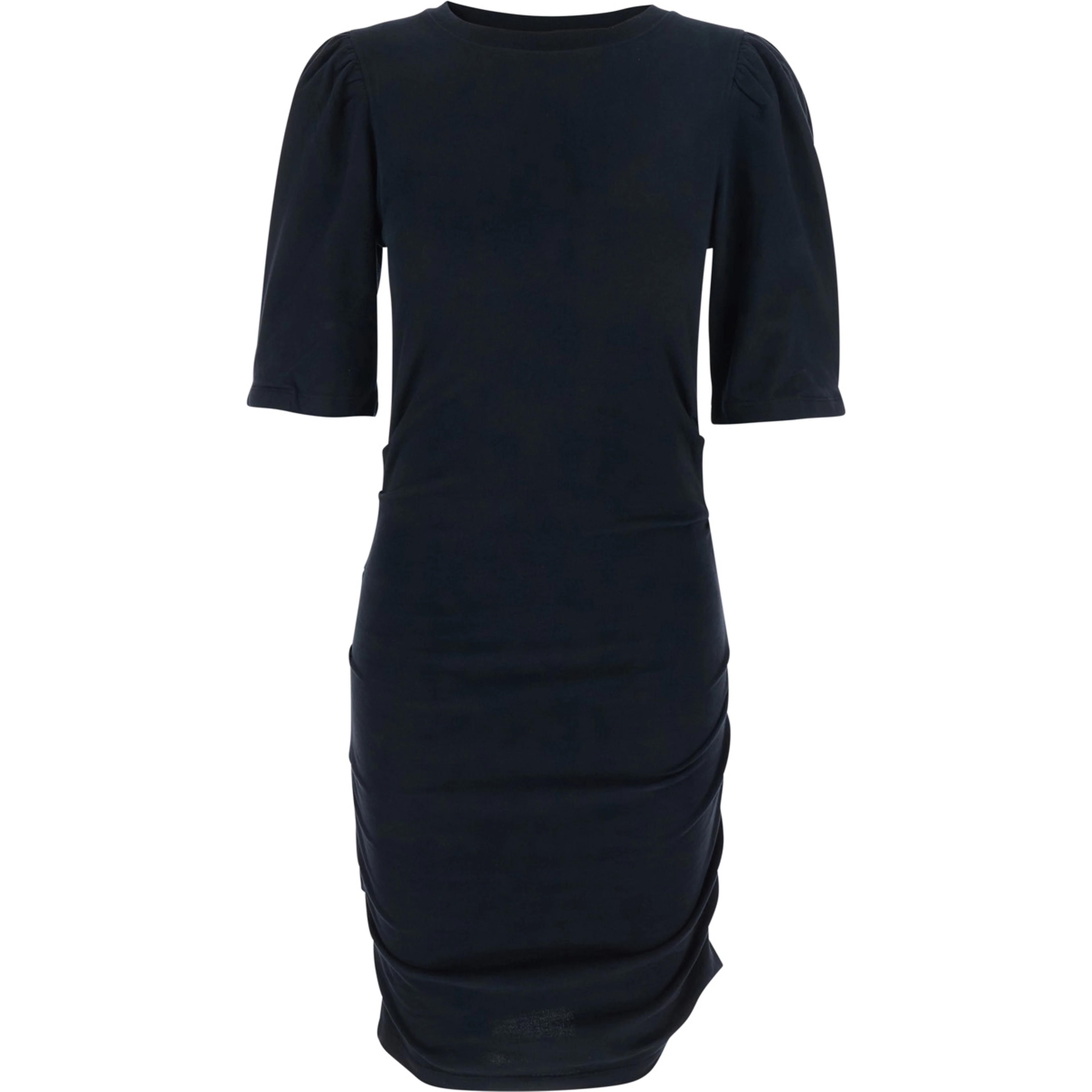 Dress Mylda Crew Neck with Pleated Details in Black Cotton for Women