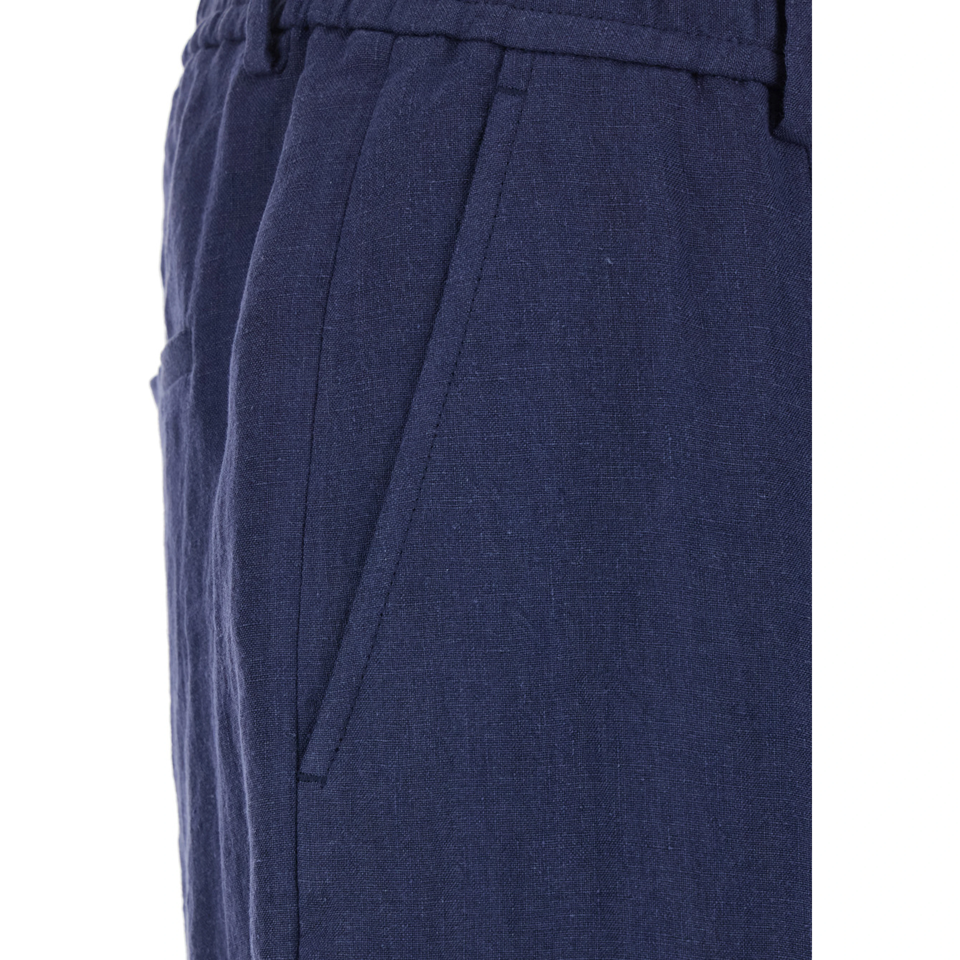 Mens Blue Straight-Leg Linen Trousers