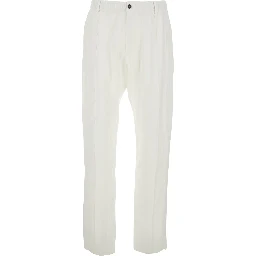 White Trousers with Elastic Waist in Linen Man