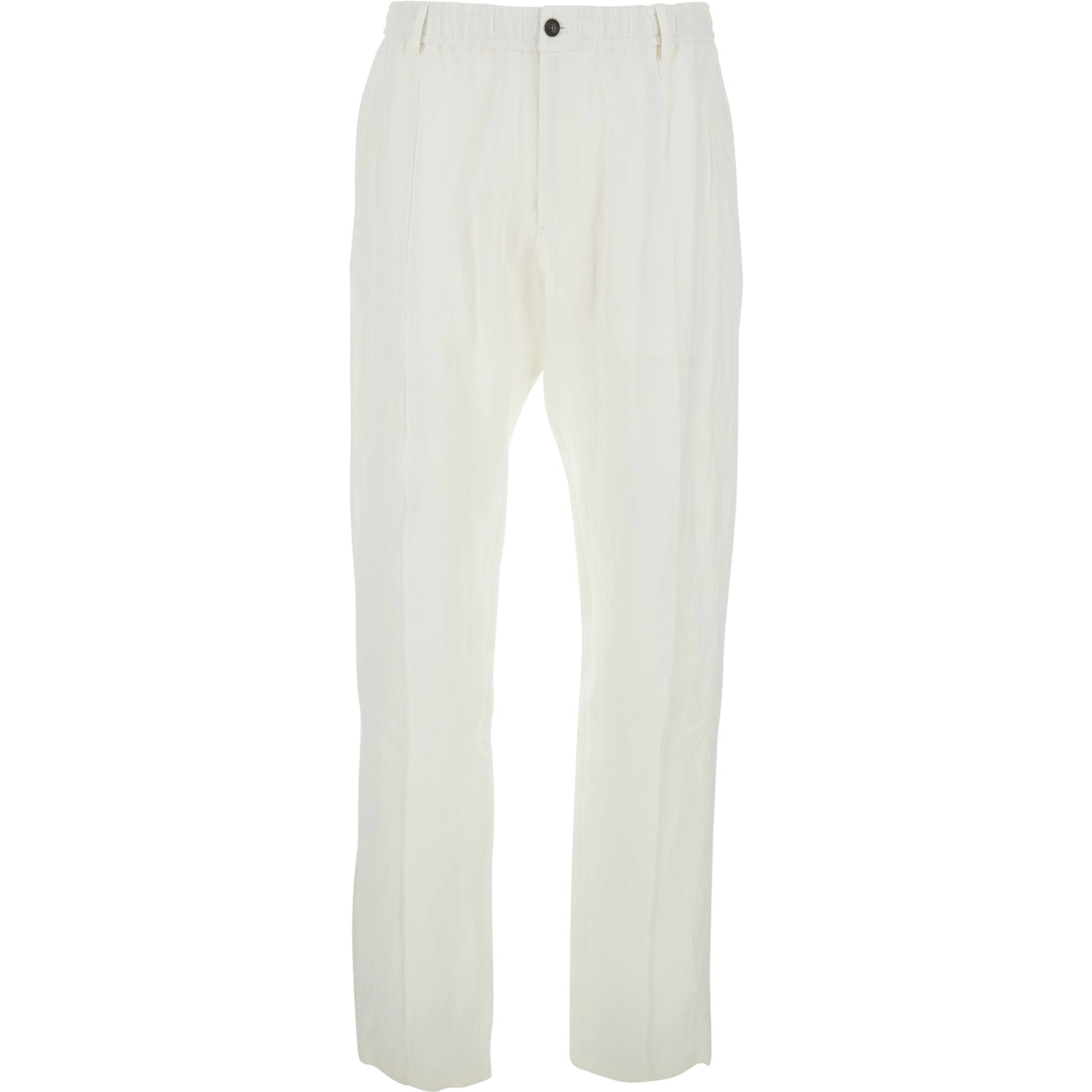 White Trousers with Elastic Waist in Linen Man